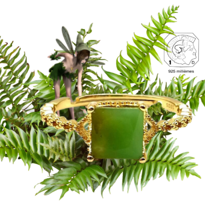 Bague jade sur argent dore