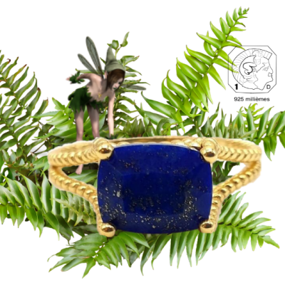 Bague lapis lazuli sur argent dore