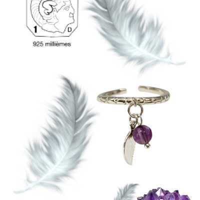 Bague plume amethyste argent