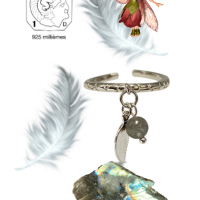 Bague plume labradorite argent