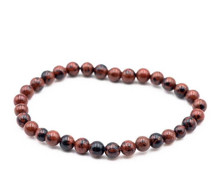 Bracelet boule 6mm obsidienne acajou 2