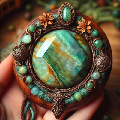 Chrysoprase chamanique avec une vraie pierre au centre 3 1