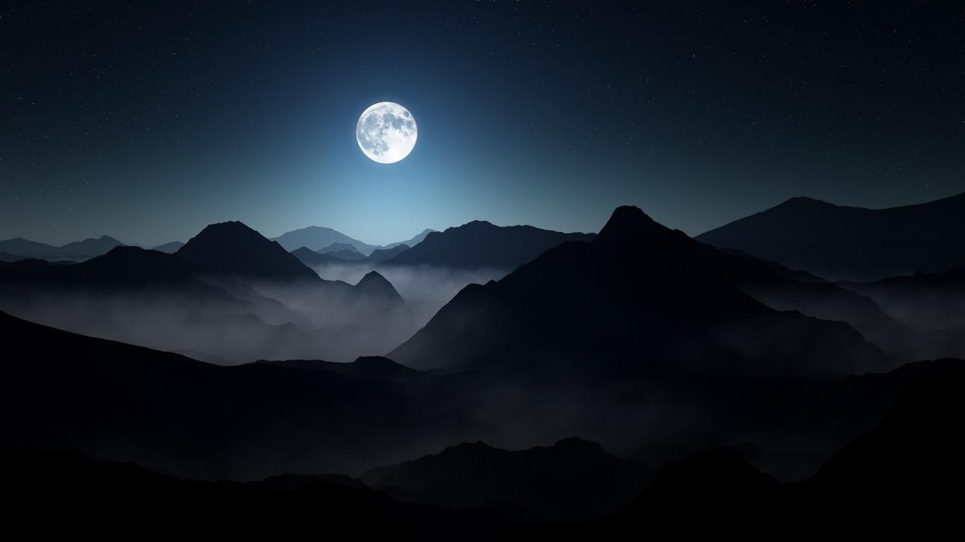 Full moon dark mountains 2016 high quality hd wallpaper 1366x768