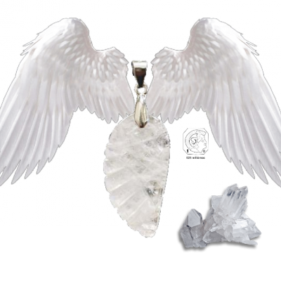 Pendentif aile d ange cristal de roche argent