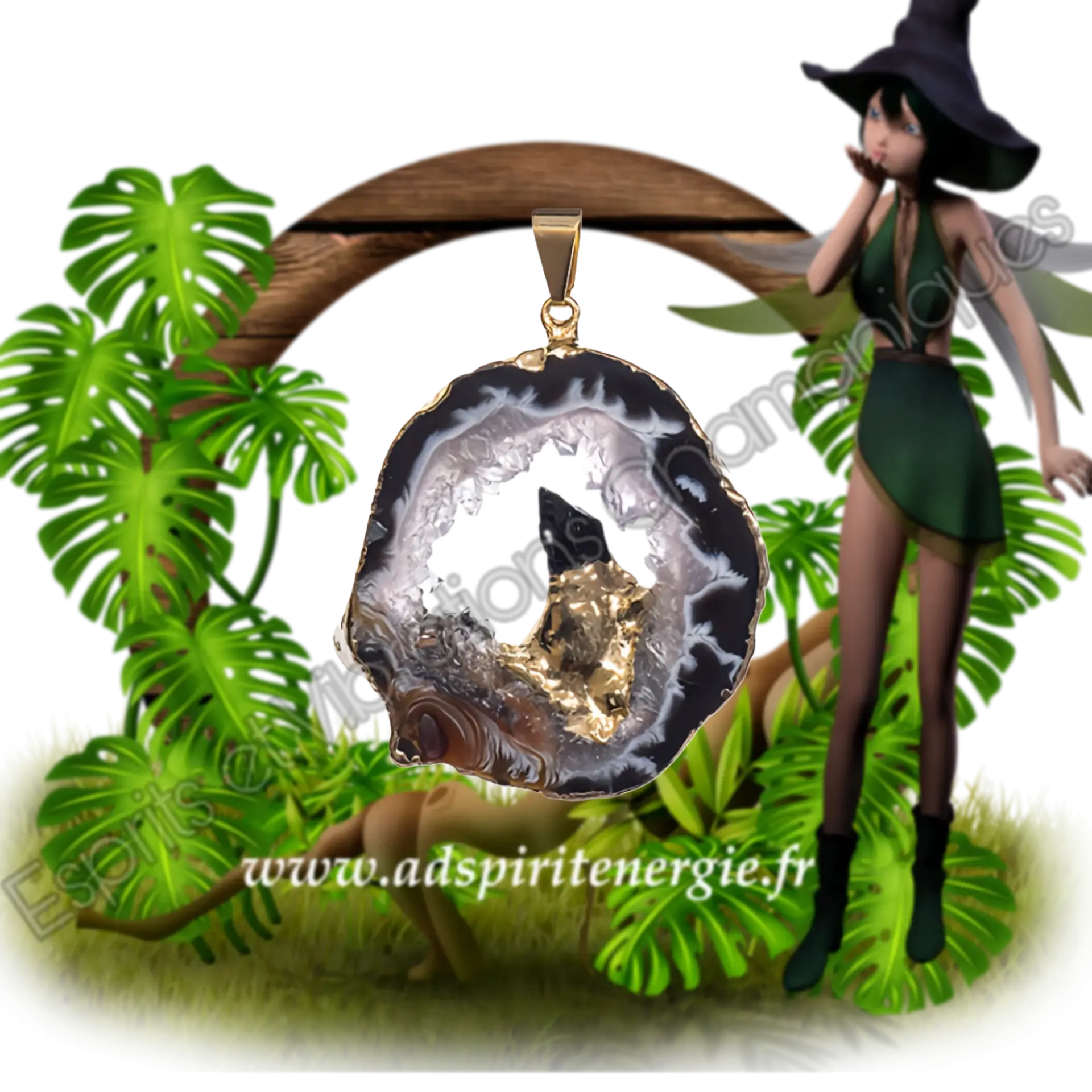 Pendentif geode agate tourmaline