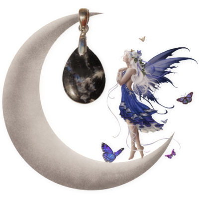 Pendentig goutte gabro argent