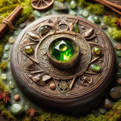 Representation du peridot chamanique avec une vraie pierre au centre 1