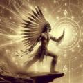 Un seul personnage executant des mouvements de protection spirituels avec une touche amerindienne