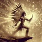 Un seul personnage executant des mouvements de protection spirituels avec une touche amerindienne