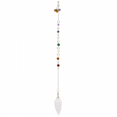 Pendule selenite goutte chainette chakra2 1